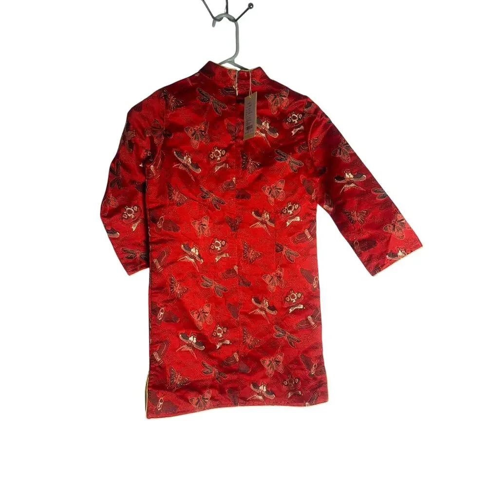 Tonglehui Girls Red Satin Jacquard Chinese Top - Traditional  Size 140 (US 8/10)